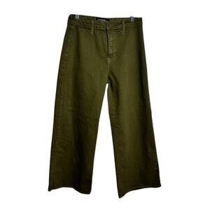 Just Black Denim Wide Leg Olive Pant Women 27 Green Minimal Cropped Casual Prep